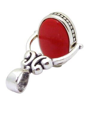 Estate Sterling Silver Navajo Southwestern Turquoise & Coral Spinner Fob Pendant